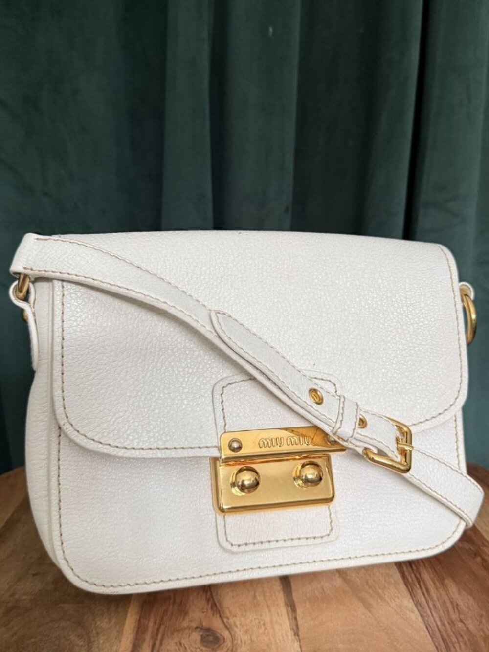 MIU MIU Prada White Gold Small Leather Women's Designer Crossbody Bag